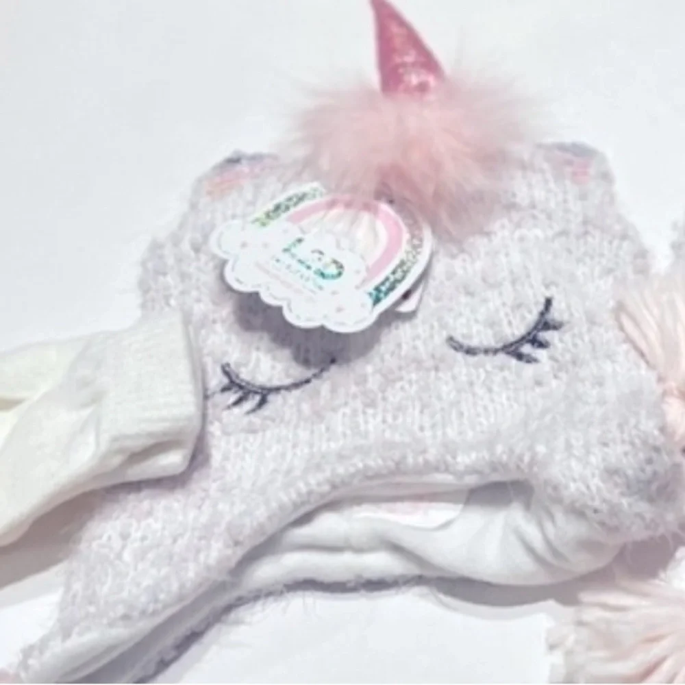 Love Design Toddler Girls Chenille Unicorn Heidi 2Piece Hat/Mitten, girl’s hat